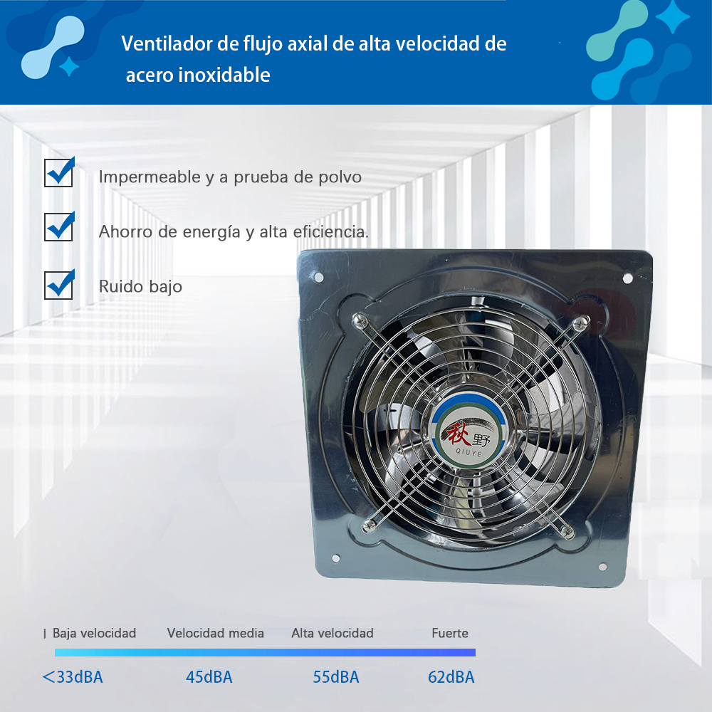 Ventilador de flujo axial de alta velocidad de acero inoxidable